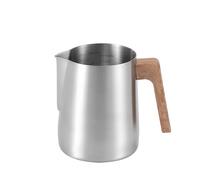 milk frothing pitcher, Jarra for espumar leche y café, jarra de acero inoxidable 304, escala de precisión, mango de grano de madera antiescaldaduras,for coffee machines(350ml Original)
