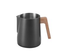 milk frothing pitcher, Jarra for espumar leche y café, jarra de acero inoxidable 304, escala de precisión, mango de grano de madera antiescaldaduras,for coffee machines(600ml Black)