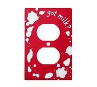 Milk Splash - Placa de pared dúplex para cocina, diseño divertido de fondo rojo, texto de plástico rojo de verano, tamaño estándar, doble toma de corriente, para sala de estar, dormitorio, decoración