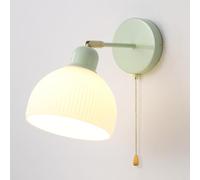 Milk White Glass Wall Sconce Adjustable Bedside Reading Wall Lamp with Pull Chain Switch, Creative Room Decor Wall Lighting Fixture, Green Nordic Striped Glass Sconces
