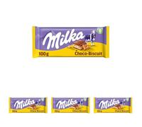 Milka Choco Biscuit Tableta de Chocolate con Leche de los Alpes, Relleno de Galleta y Crema de Leche, 100 g (Paquete de 4)