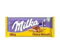 Milka Choco Biscuit Tableta de Chocolate con Leche de los Alpes, Relleno de Galleta y Crema de Leche, 100 g (Paquete de 6)