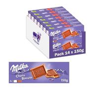 Milka Choco Biscuits Galletas con Chocolate con Leche de los Alpes 150 g, Pack de 14