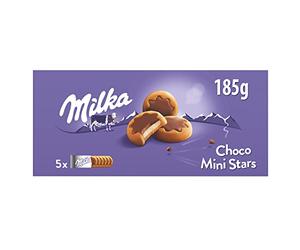 Milka Choco Mini Stars Galletas en Forma de Estrella, Cubiertas con Chocolate con Leche de los Alpes con Relleno con Leche, 150g