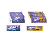 Milka Choco Swing Tableta de Chocolate con Leche y Galleta, 300g, Pack de 5 + Milka Oreo Tableta de Chocolate con Leche con Trozos de Galleta Oreo y Relleno de Vainilla 100g, Pack de 5