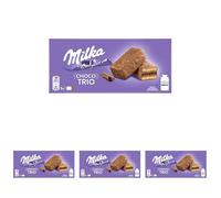 Milka Choco Trio Bizcocho de Cacao y Cubierto con Chocolate con Leche de los Alpes 150g (Paquete de 4)