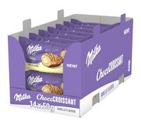 Milka Croissant Chocolate con Relleno de Crema de Vainilla y Bañado con Chocolate con Leche de los Alpes, Pack 14 x 50g