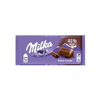 Milka Extra Cacao, Tableta de Chocolate con Leche Alpino 45% Cacao, 90 g, Pack de 25 Unidades