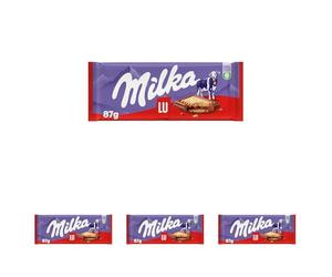 Milka LU Tableta de Chocolate con Leche de los Alpes Cubierta con Galletas LU 87g (Paquete de 4)