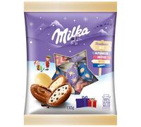 Milka Mezcla de caramelos de Navidad 1 x 132 g, mezcla de leche alpina, crepitante, Daim y OREO
