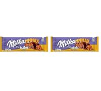 Milka MMMAX Bubbly Caramelo Tableta Grande de Chocolate con Leche de los Alpes Aireado con Burbujas y Relleno Líquido de Caramelo 250g (Paquete de 2)