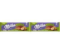 Milka MMMAX Nutty Choco Wafer Tableta Grande de Chocolate con Leche de los Alpes con Barquillo, Relleno de Crema de Avellana y Trozos de Avellana, 270 g (Paquete de 2)