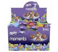 Milka Moments Surtido de Bombones Individuales, Mix de 4 Sabores: Chocolate con Leche de los Alpes, Avellana Entera, Oreo y Toffee Nuez - Caja de Mini Chocolatinas 1kg 108 Unidades