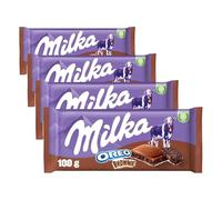 Milka Oreo Brownie Tableta de Chocolate con Leche de los Alpes con Trozos de Galleta Oreo con Textura de Bizcocho de Chocolate Brownie 100 g (Paquete de 4)