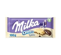 Milka Oreo Tableta de Chocolate Blanco con Trozos con Galleta Oreo y Relleno de Vainilla, 100 g