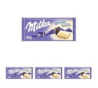 Milka Oreo Tableta de Chocolate Blanco con Trozos con Galleta Oreo y Relleno de Vainilla 100g (Paquete de 4)
