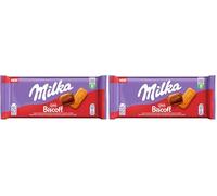 Milka Tableta de Chocolate con Leche de los Alpes con Galleta Lotus Biscoff, 90 g (Paquete de 2)