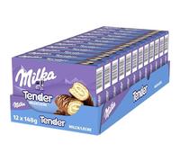 Milka Tender Barritas de Bizcocho, Relleno con Leche y Cubierto de Chocolate con Leche de los Alpes, 4 Barritas, 37g - Pack de 12