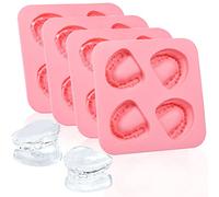 Milkary Paquete de 4 bandejas para cubitos de hielo, dentaduras postizas de silicona para dientes, grandes bandejas de hielo reutilizables, regalo divertido para fiesta de dentistas en el día de los