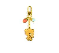 Milkmochabear Llavero de esmalte de leche y moca auténtico, mini cierre, acabado dorado de metal con dos dijes, Regular, Metal, No es una piedra preciosa
