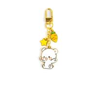 Milkmochabear Llavero de esmalte de leche y moca auténtico, mini cierre, acabado dorado de metal con dos dijes, Regular, Metal, No es una piedra preciosa