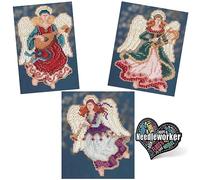 Mill Hill Nativity Angel Trilogy (2014)! Juego de 3 kits de punto de cruz con cuentas - Angelina, Gabrielle y Seraphina más adhesivo decorativo 'Needleworker'