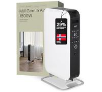 Mill Radiador de Aceite 1500 W, Radiador Eléctrico hasta 22 m², Calefactor Bajo Consumo Silencioso y Seguro, Programa Día y Noche, Radiador de Pie de Diseño Elegante, Diseñado en Noruega