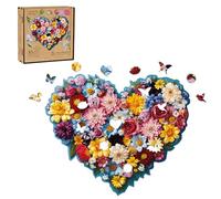 Milliwood Rompecabezas de madera para toda la familia - Serie Celebrando - Rompecabezas de madera con cautivadoresCuadro - Diseño Único - Corazón Floral - 23,5x19,5cm- 100 Piezas - 8 Piezas Especiales