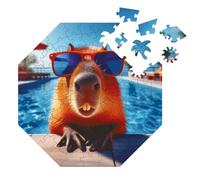 Milliwood Rompecabezas para Toda la Familia - Serie Funnymals - Rompecabezas con una Imagen única - Rompecabezas de Madera para niños - Swimming Capybara 34x34cm - 90 Piezas