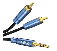 MillSO Cable RCA a conector jack de 3,5 mm, conector AUX a RCA para canal izquierdo y derecho, mesa de mezclas, cable en Y con una forma completa, color azul marino (120)