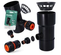 Millto™ Colector de Lluvia para Bajante y Depósito de Lluvia DN Ø90 mm Grafito | Recuperador de Agua con Filtro Desagüe Drenaje de Canalón Bajada Conexión para Manguera de Jardín