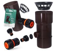 Millto™ Colector de Lluvia para Bajante y Depósito de Lluvia DN Ø90 mm Marrón | Recuperador de Agua con Filtro Desagüe Drenaje de Canalón Bajada Conexión para Manguera de Jardín