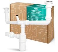 Millto Sifon Botella Para Fregadero Doble Cubeta 6/4'' 40/50 mm Kit Drenaje Con Conexion Electrodomestico Antiolores Válvula Agua Plastico Filtro Rejilla Metalica