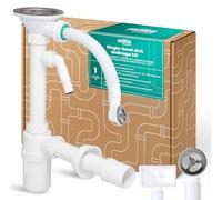 Millto Sifón Botella Para Fregadero Sencillo 6/4'' 40/50 mm Kit Desagüe Con Rebosadero Rejilla Metálica Conexión Lavavajillas Plástico Cocina Baño Instalación Rápida