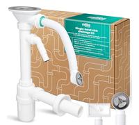 Millto Sifón Botella Para Fregadero Sencillo 6/4'' 40 mm Kit Desagüe Con Rebosadero Rejilla Metálica Conexión Lavavajillas Plástico Cocina Baño Instalación Rápida