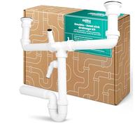 Millto Sifón Fregadero Doble 6/4’’ 50 mm Conexión Cocina Tubo Bifurcado Plástico Duradero Salida Horizontal Anti Olor Instalación Fácil Compatibilidad Universal