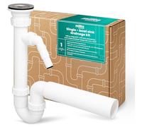 Millto Sifón Fregadero Simple 6/4’’ 50 mm Salida Horizontal Tubería Curva Cocina Conexión Rápida Plástico Resistente Sistema Antiolor Compatible Estándar