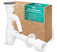 Millto Sifón Lavabo 5/4'' 32/50 mm Juego Desagüe Completo Botella Plano Antiodor Conexión Agua Colador Metal Plastico Válvula Desagüe Universal Compacto Instalación Fácil Montaje