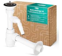 Millto Sifón Lavabo 5/4'' 32 mm Juego Desagüe Completo Botella Plano Antiodor Conexión Agua Colador Metal Plastico Válvula Desagüe Universal Compacto Instalación Fácil Montaje