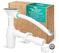 Millto Sifón Para Fregadero Sencillo 6/4'' 40/;50 mm Botella Conjunto Desagüe Antiolor Conexión Rebosadero Rejilla Metálica Válvula Plástico Cocina Baño