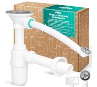 Millto Sifón Para Fregadero Sencillo 6/4'' 40 mm Botella Conjunto Desagüe Antiolor Conexión Rebosadero Rejilla Metálica Válvula Plástico Cocina Baño