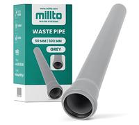 Millto™ Tubo de alcantarillado de alcantarillado, 50 mm x 500 mm, gris, tubo de desagüe con junta de goma, sistema de tuberías de alcantarillado para agua caliente, resistencia química