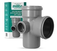 Millto™ Tubo de alcantarillado en T, 110 x 110 x 110 mm, conector 90º con salida izquierda, 110 mm, pieza de conexión para alcantarillado, conexión de alcantarillado, gris polipropileno