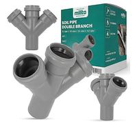 Millto Tubo de desagüe de doble derivación 50 x 50 x 50 x 50 45º gris sistema de residuos, manguito, tubería de alcantarillado, conexión para alcantarillado de polipropileno
