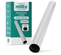 Millto™ Tubo de inmersión con reborde, sifón tubular, 32 mm, 300 mm, cromado, extensión de lavabo, tubo ajustable, sifón de botella, lavabo
