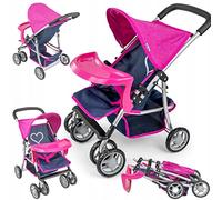 Milly Mally Kate Cochecito Muñecas Plegable para Niñas de 3 años con Canopy Ruedas de Espuma Correas Prestige Navy