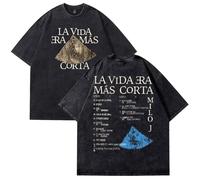 Milo J La Vida Era Mas Corta Merch - Camiseta de algodón lavado unisex de manga corta con cuello redondo, Negro, L