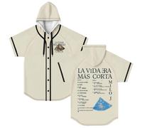 Milo J La Vida Era Mas Corta Merch - Camiseta de béisbol con capucha y manga corta unisex con cuello redondo, beige, L
