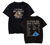 Milo J La Vida Era Mas Corta Merch - Camiseta unisex informal de manga corta con cuello redondo, Negro, L