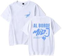 Milo J Merch Al Borde Camiseta Milo J 511 Album Mujeres Hombres Casual Cuello Redondo Manga Corta Retro Tee, blanco, 36